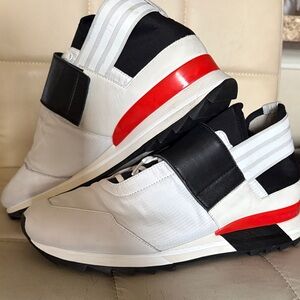 Y-3 White and Black Sneakers with Red Accent